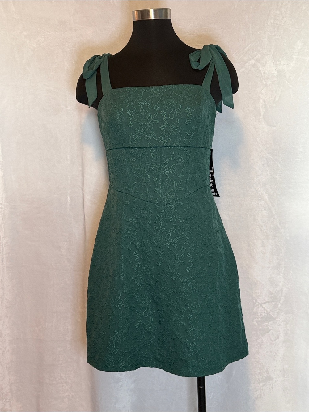 Trixxi Emerald Green Tie-Shoulder Mini Dress